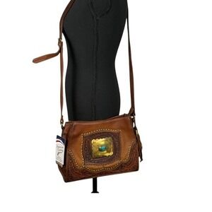 American Darling Brown Tooled Leather Crossbody Bag Turquoise Concealed Carry